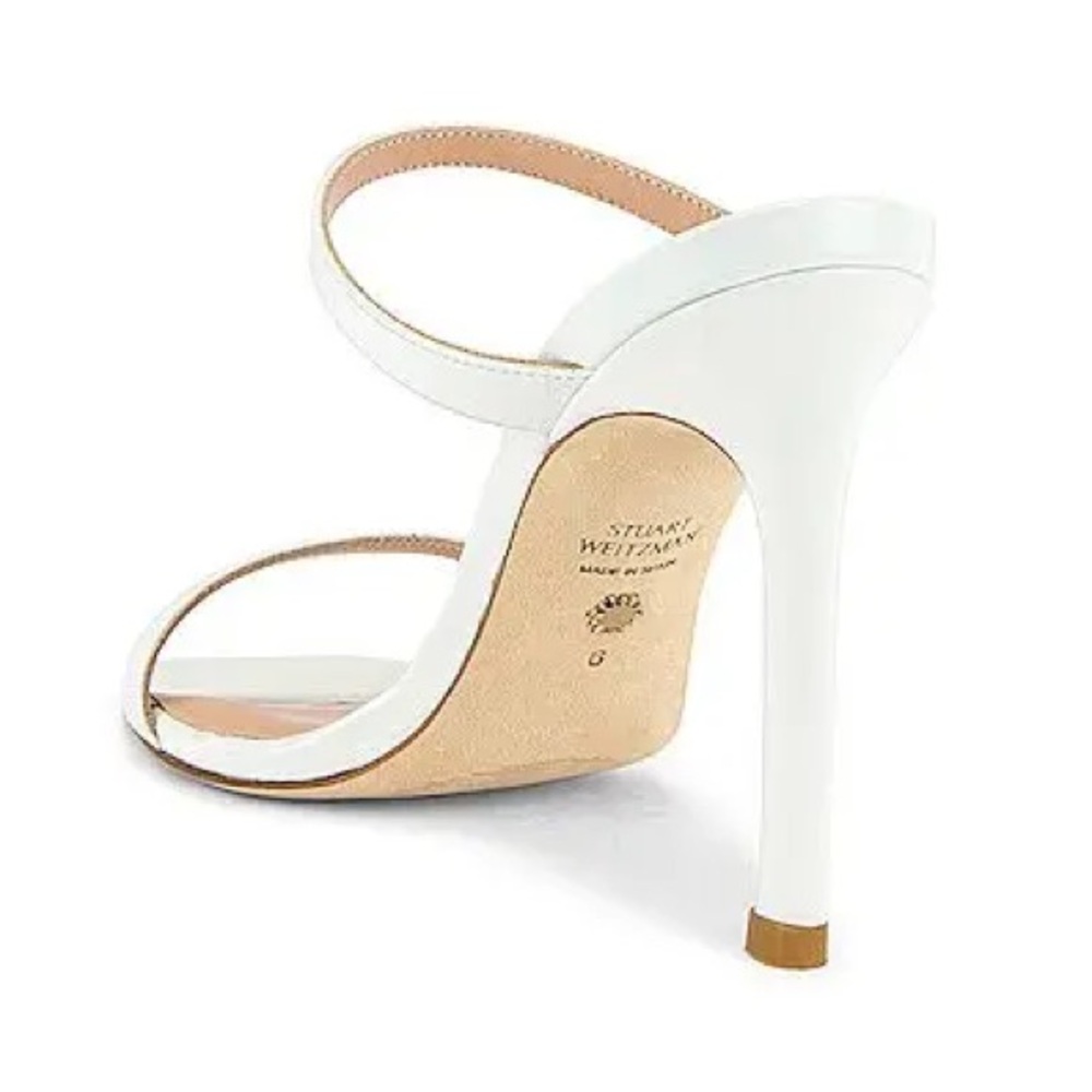 Stuart Weitzman White Aleena Mule Strappy Square Toe Heels - Picture 4 of 10
